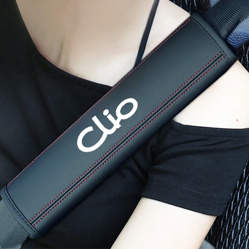 Car Seat Belt Shoulder Cover 2Pcs Nappa Leather For Renault Clio II III IV V 2001 -