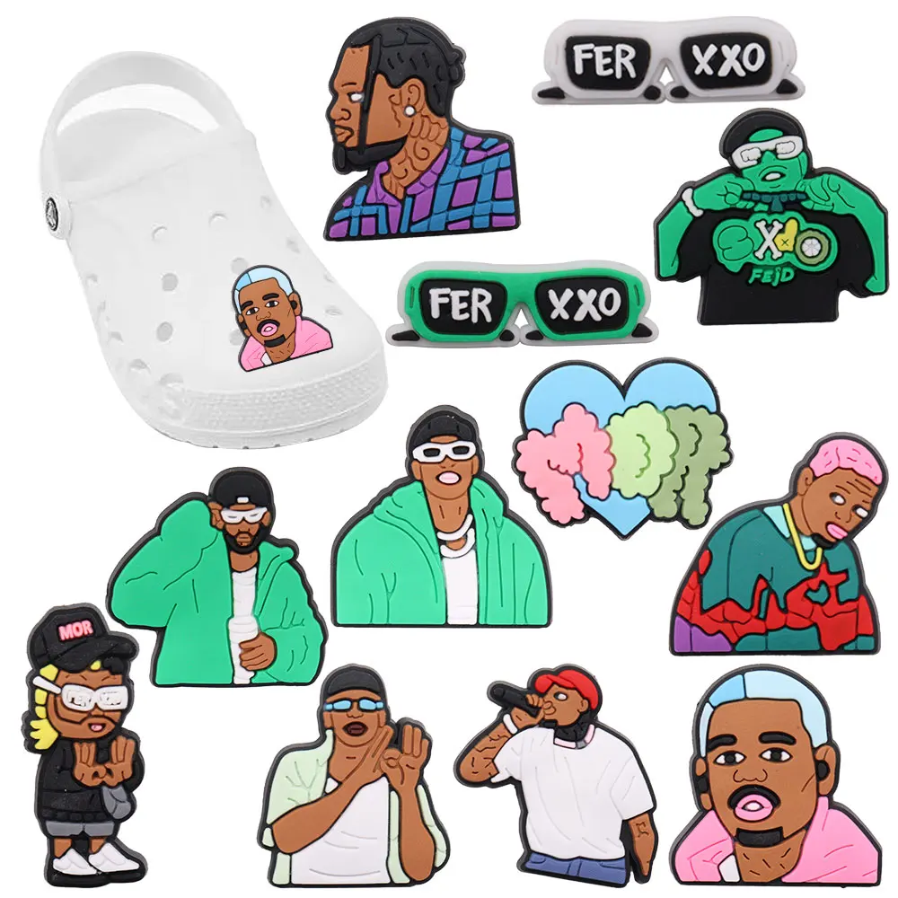 

Mix 50PCS PVC Heart Singer Punk Glasses Hip Hop Man Sandals Shoe Accessories Designer Decorations DIY Wristbands Croc Charms