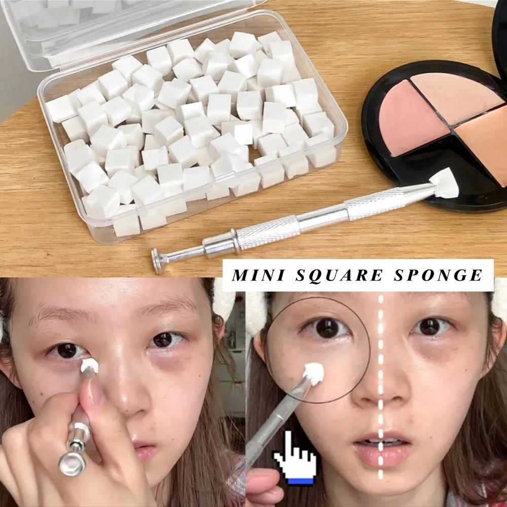 CALIYI 100/200개 미니 사각 메이크업 스펀지 (스크래핑 도구 포함) 컨실..