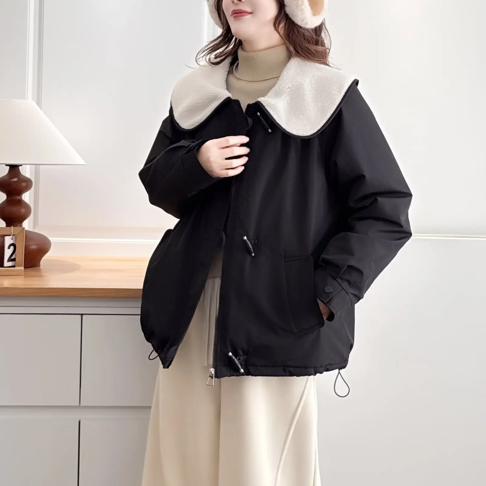 XXXXL Fashion Plus Size Women's Parkas Winter New Fleece Large Lapel Padded Jacket Warm Zipper Coat 554