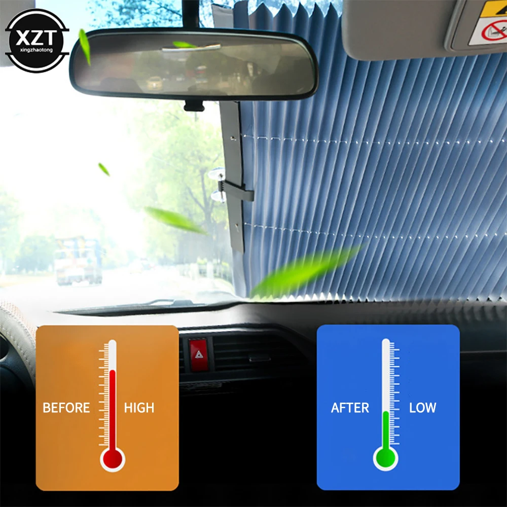 Car Windshield Sunshade Curtain Retractable Folding Car Sunshade Cover Reflective Aluminum Film Curtains Anti-UV Sun Shade