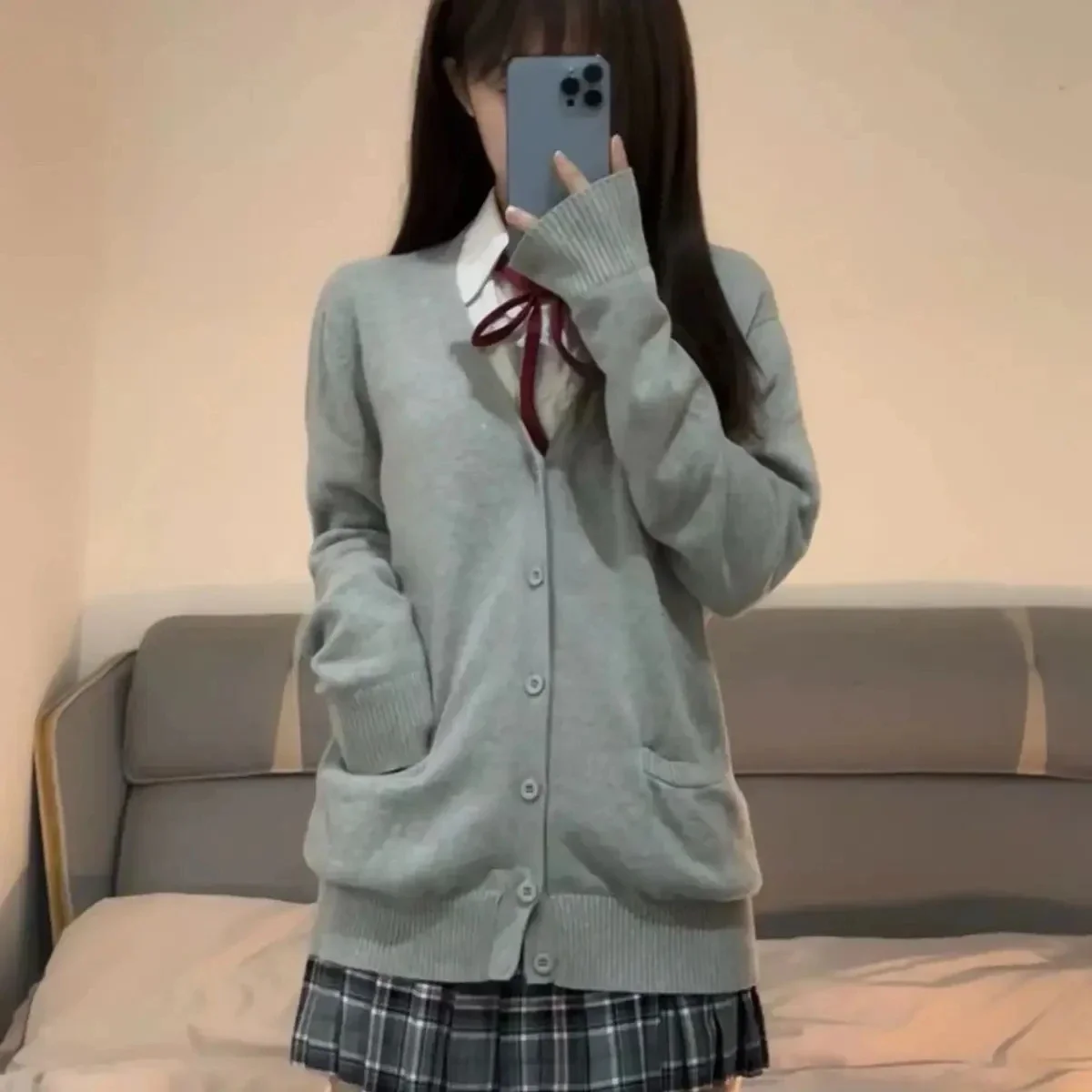 Pink Blue Black Cute Jk Sweater Knitted Cardigan Female Original Japanese Jacket Uniform School Supply Feeling Lazy Style 6
