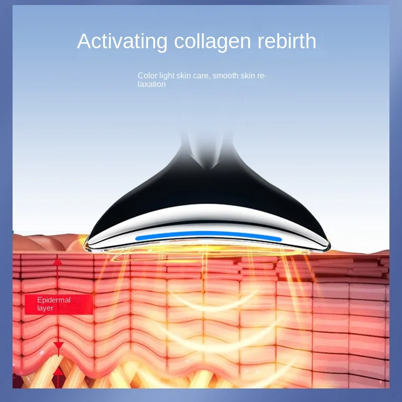 3v1 masážní přístroj na obličej a krk, fototerapie proti vráskám, modré červené fialové světlo, RF mikroproudy, přístroj na zpevnění pleti_voghion.com