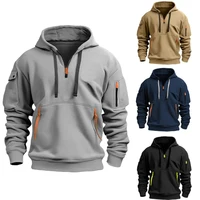 New Warm and Unique Solid Color Pocket Autumn/Winter Zipper Coat  Autumn Sweater Hat Men's Clothing Women's Hooded Zipper Top 2