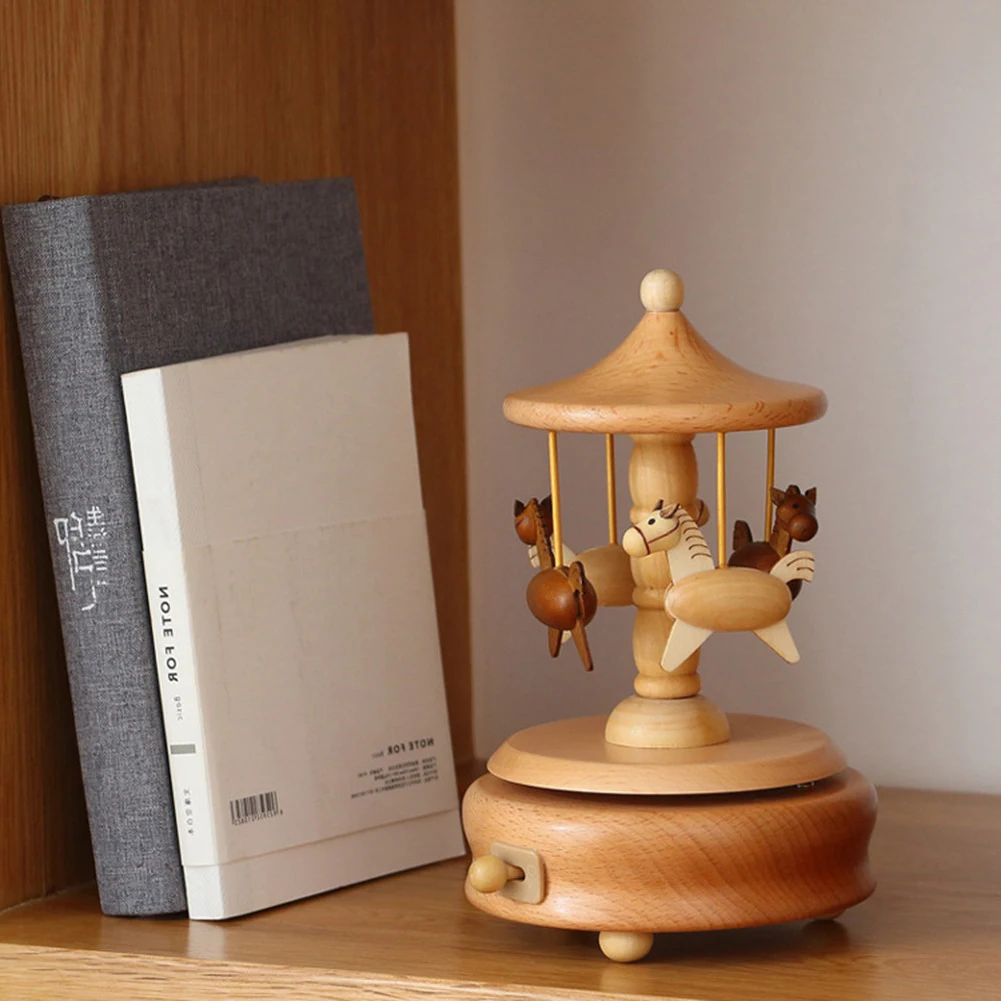 Carousel Music Box Wooden Music Box Wind Up Cartoon Musical Boxes For Girls Christmas Birthday Gift Or Desk Decoration Ornament carousel music box,music box