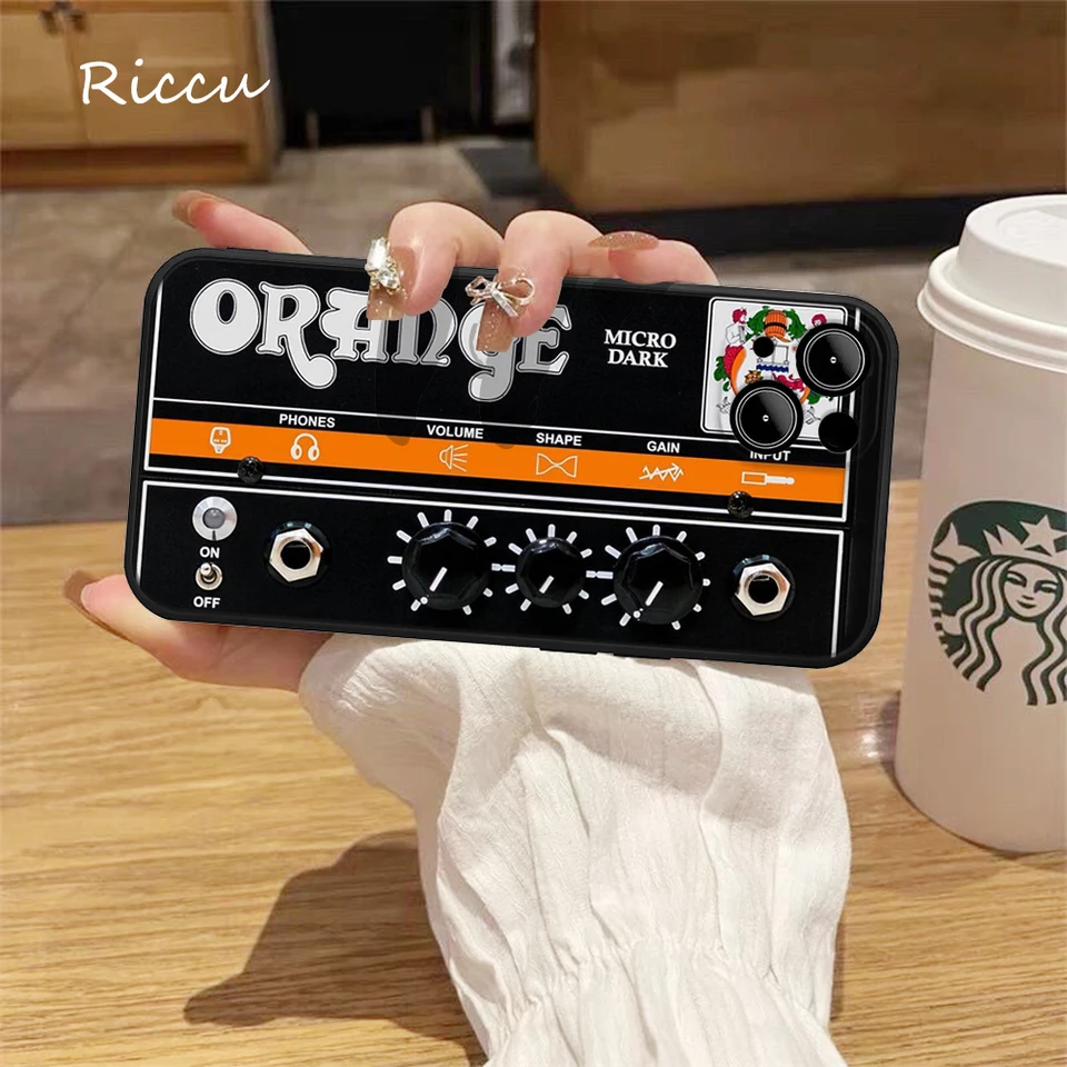 Laranja guitarra amp caso de telefone para iphone 16 promax 15pro