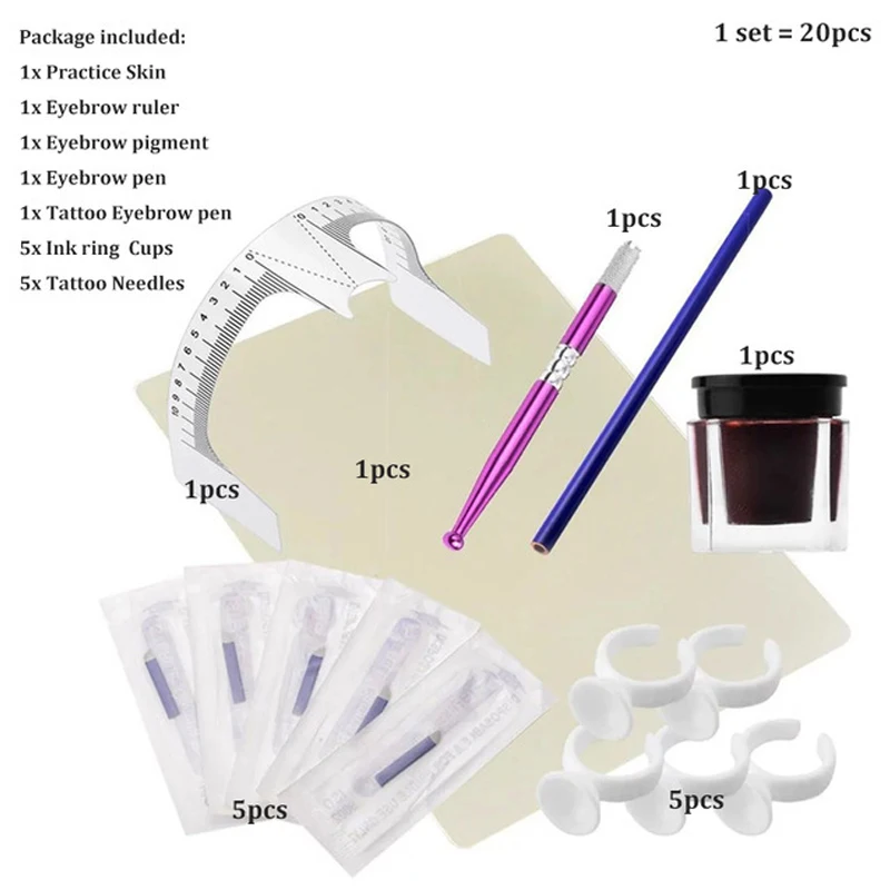 

Tattoo Kits Practical Makeup Microblading Eyebrow Pen Needle Paste Skin Ruler Beauty Girls Great for Tattoo Beginners Body Art