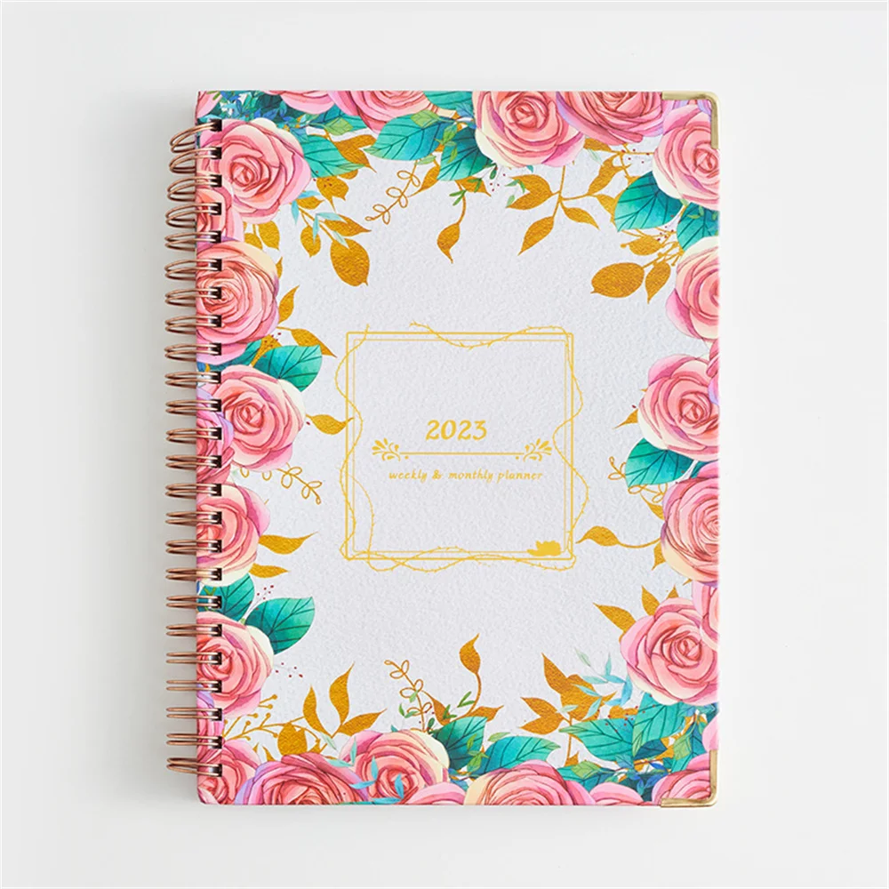 365 Days Schedule Book A5 Coil Notepad Creative Flower Pattern Planner Reminder Timetable Desk Dates Diary Planner Notebook