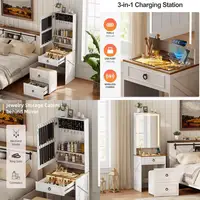 Illuminated Makeup Vanity Desk with Glass Surface and Charging Port