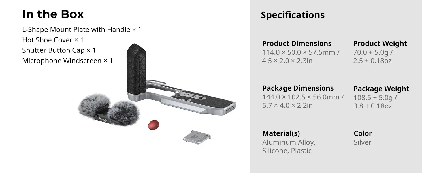 SmallRig L-förmige Montageplatte mit Silikongriff für FUJIFILM X-M5, Silikongriff für X-M5, silberfarben, schwarz, Farbe 4875 – Detail 7