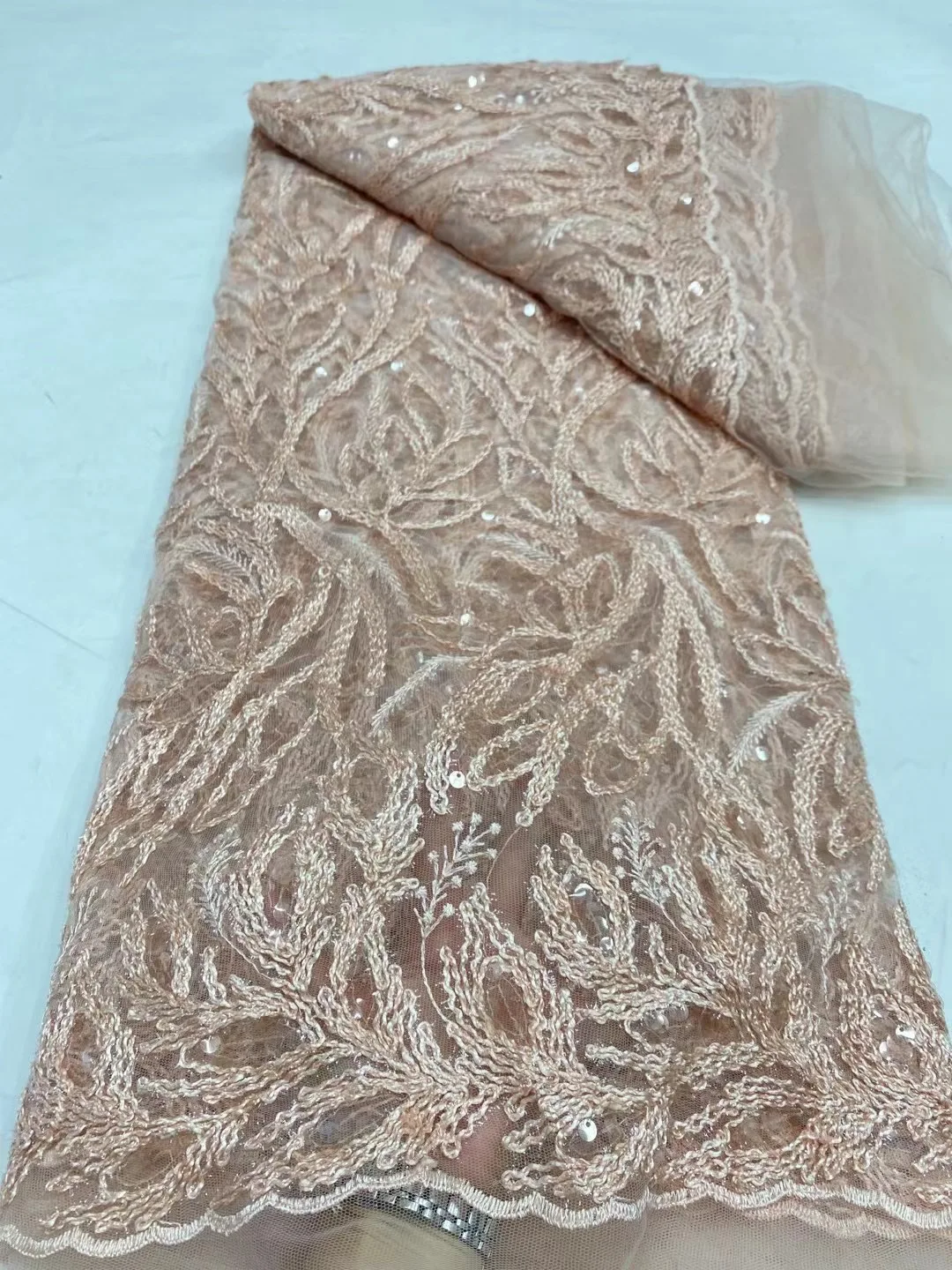 

African Nigerian Embroidery Lace Fabric, Water Soluble Sequins, French Tulle, Wedding Party Dress, High Quality, 5Yards, 2024