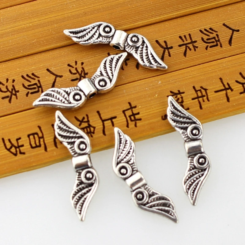 

50 Pcs Angel Wing Spacer Metal Charm Beads for Bracelets Necklace Jewellery Making DIY Crafts