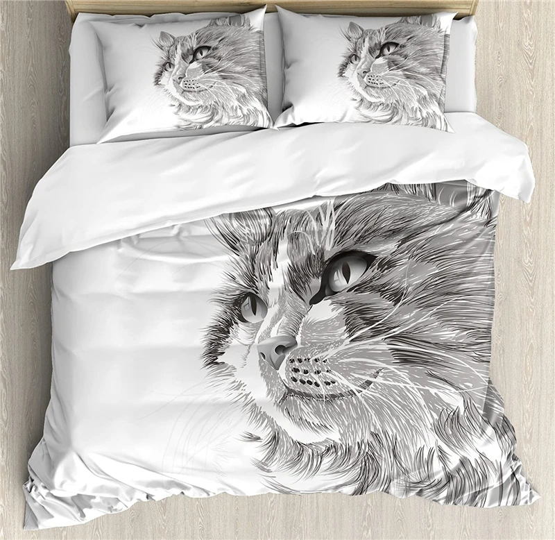 

3D Printed Pet Cat Animal Duvet Cover Set Twin Full Queen King Size Bedding Set Quilt Cover with Pillowcase Set for Home Bedroom