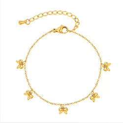 Elegant Gold Plated Bow Bracelet - Dainty CZ Jewelry, Non - Tarnish & Waterproof Stainless Steel (BR - 2511G01)
