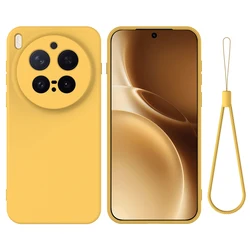 ELVEV Premium Liquid Silicone Phone Case with Flocking Interior and Strap Lanyard for Vivo X300 (Yellow)
