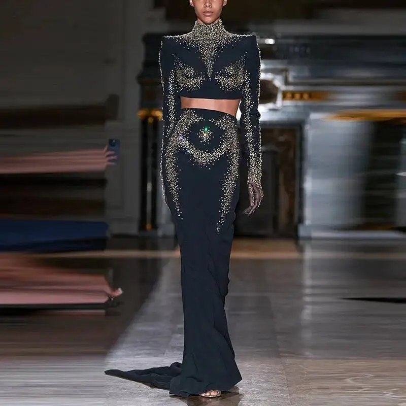 الفاخرة الترتر 2 قطعة مجموعة المرأة طويلة الأكمام...