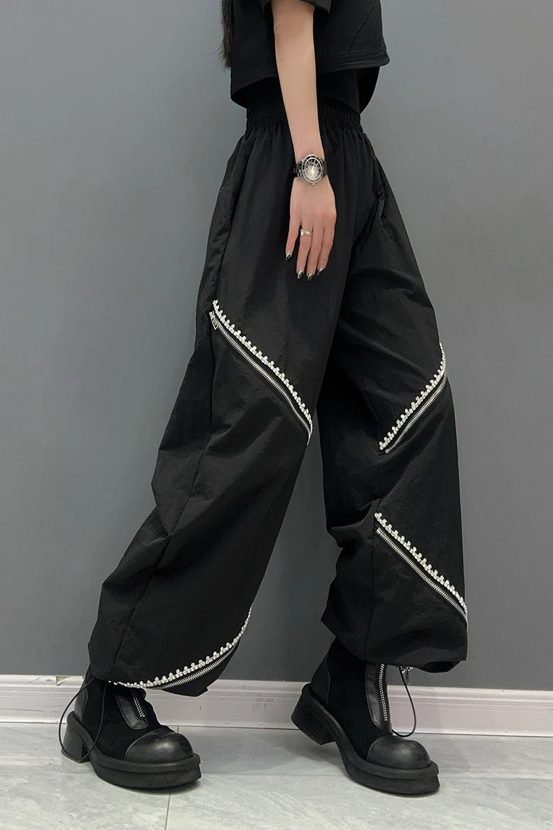 2024 Spring Summer Casual Trousers Wide-Leg Pants Ankle Banded Pants Design Stitching Wooden Ear Fashion Loose Women's Clothes
