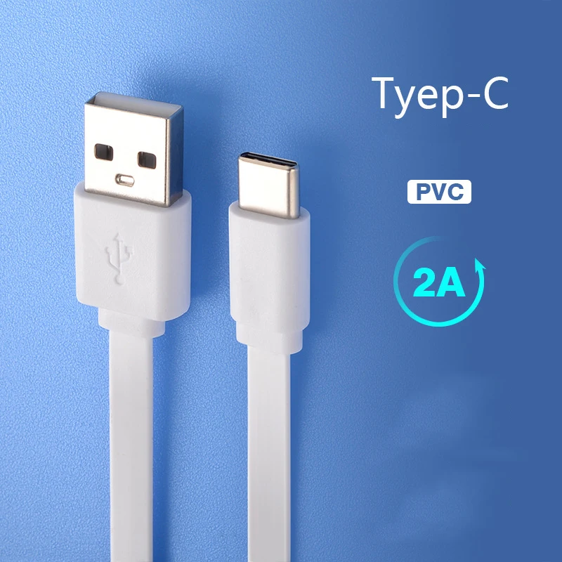 New 50cm / 1M 5V 2A USB Type C cable mobile power charging flat cable Type-C noodle data cable for Huawei xiaomi