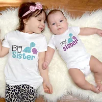 Big Sister Little Sister Siblings Matching Shirts Cartoon Dinosaur Tops Big Sis Lil Sis Short Sleeve Tops Tees Sibling Outfits 1