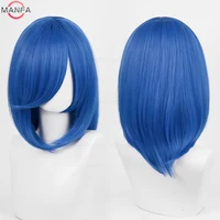 Perruque de Cosplay synthétique moyenne de base, 40cm, frange blonde, noire, blanche, rouge, rose, vert, marron, or, bleu, résistante à la chaleur 4