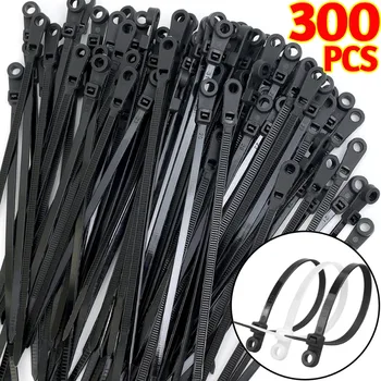 300/100PCS Nylon Cable Ties with Screw Hole Self-locking Fixed Cable Cord Ties Reusable Straps Fastening Loop for Home Office