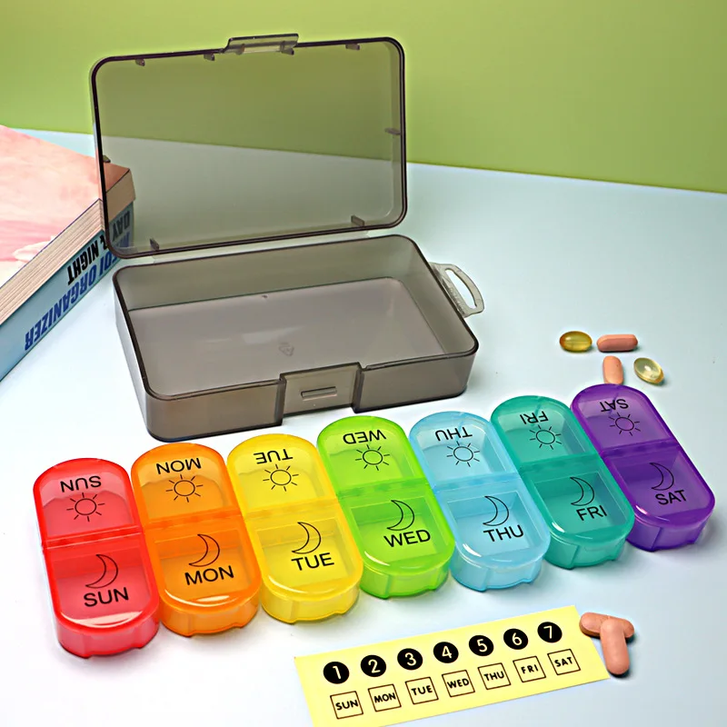 

Portable Weekly AM/PM Pill Box 7 Day Store Medication Vitamin Fish Oil 14 Grid Pill Organizer 2 Times A Day Canvas Bag Pill Case