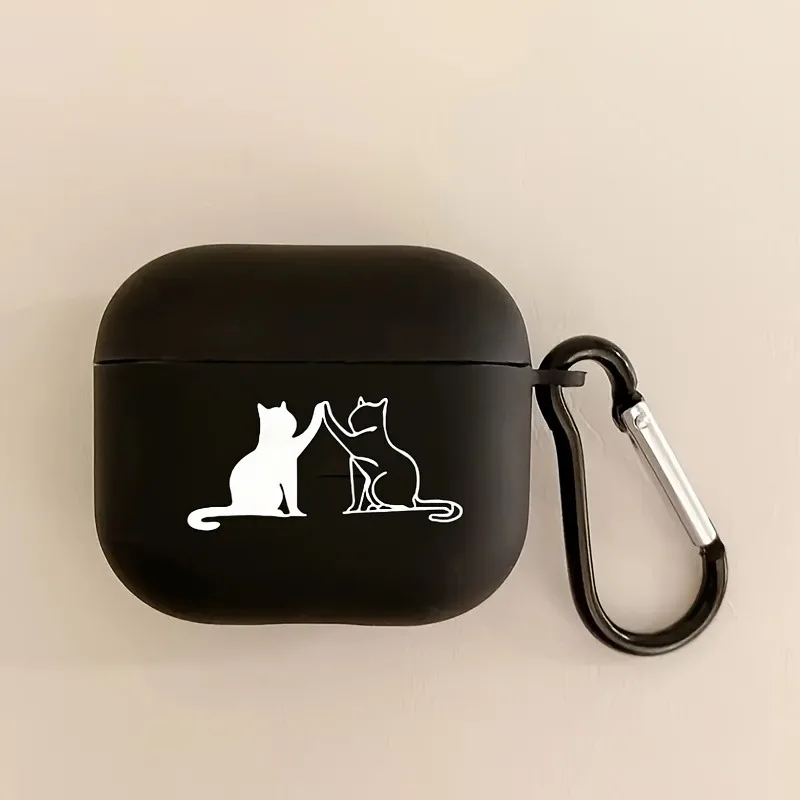 Black and White Cat AirPods Case TPU Silicone Earbuds Cover