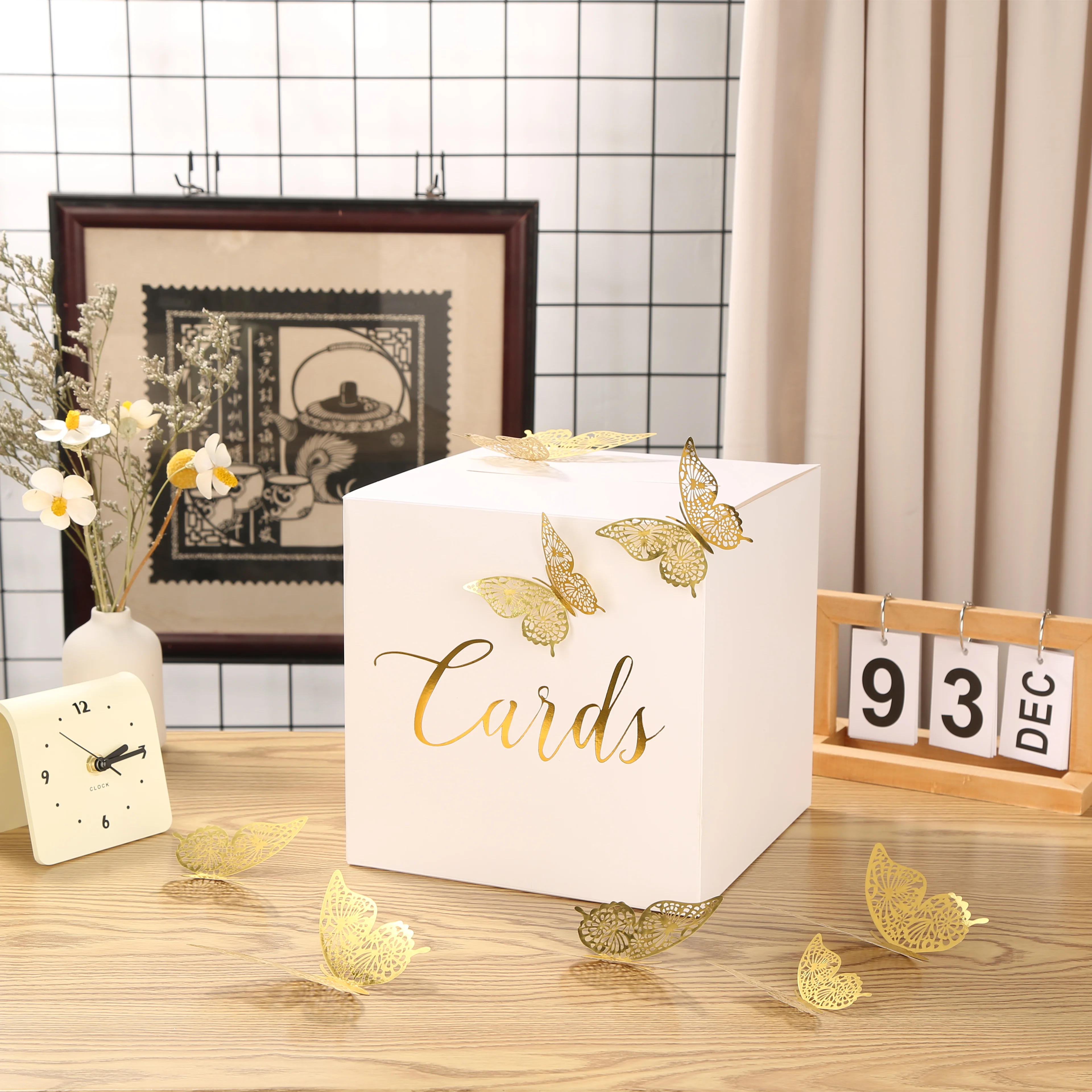 Wedding Card Box Gold Hot Stamping Hollow Gold Butterflies Engagement wedding birthdays acrylic card box