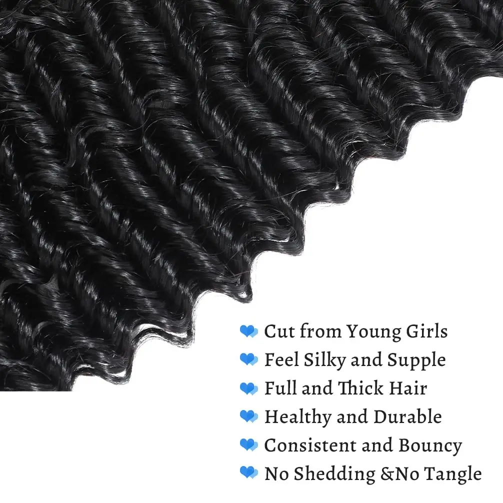 14A Deep Wave Bundles Human Hair 22 24 26 Inch Full and Silky 100% Unprocessed Brazilian Virgin Human Hair Extensions #1B 4