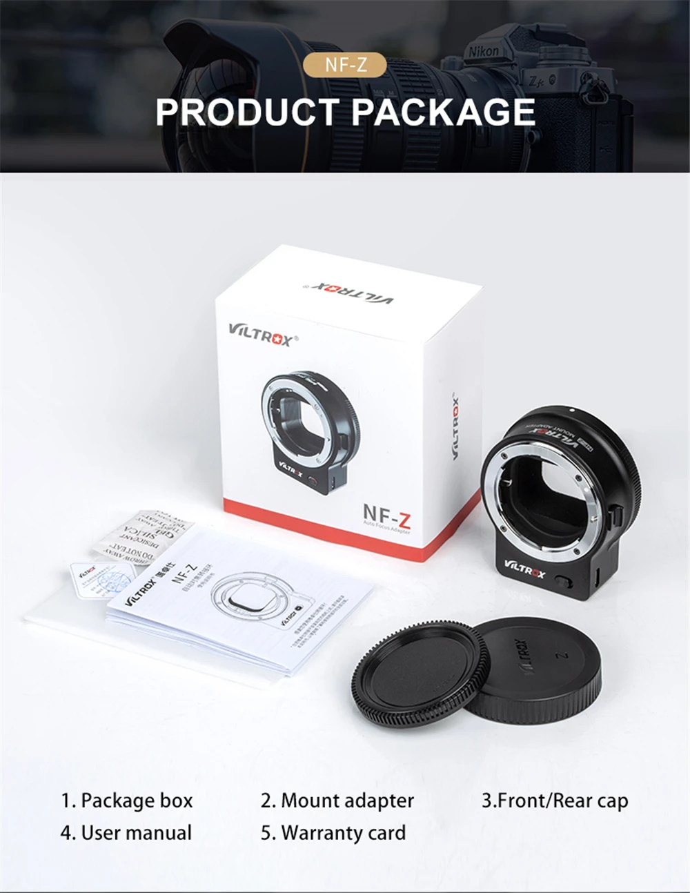 Viltrox NF-Z Adapter Ring Nikon F Mount NIKKOR F Lens to Nikon Z DG-Z Mount Tube Lens Adapter  For Z6 II Z7 Z50 Z30 Z9 ZFC