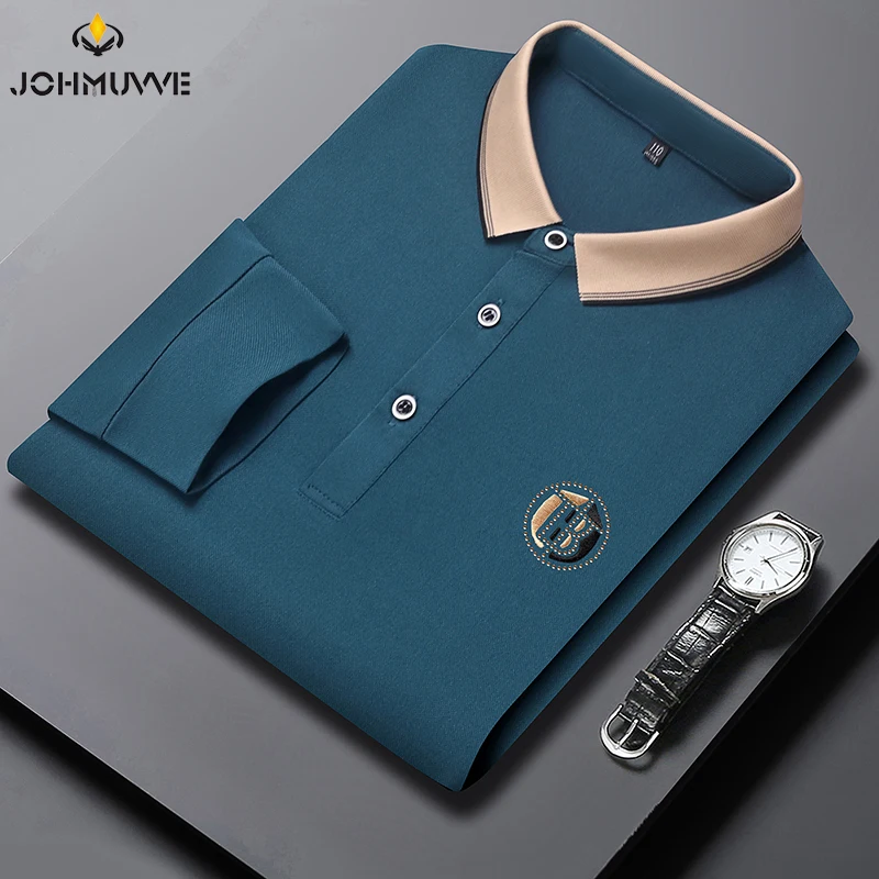 

Spring and Autumn Long Sleeve Polo Shirt Fashion Stripe Men's Polo Neck Top Pure Cotton Daily Long Sleeve Polo Shirt