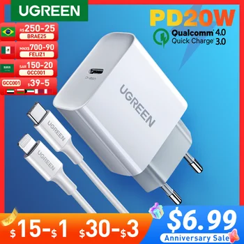 UGREEN 빠른 충전 4.0 3.0 QC PD 충전기 20W QC4.0 QC3.0 USB 유형 C 빠른 충전기 아이폰 13 12 Xs 8 Xiaomi 전화 PD 충전기