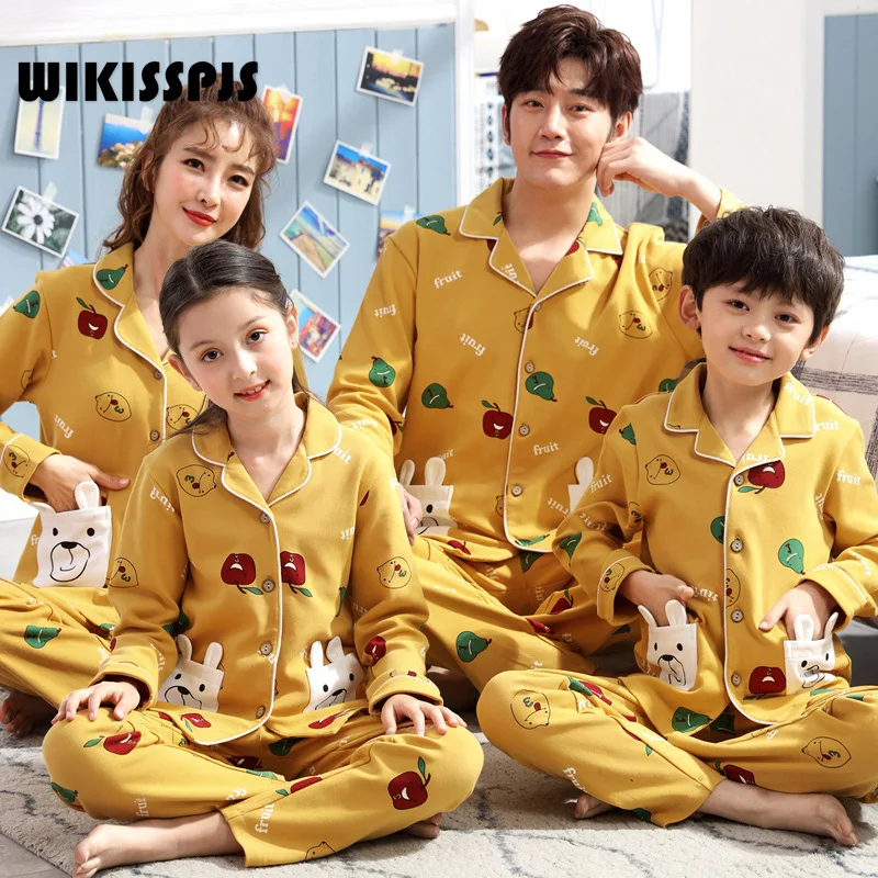 

WIKISSPJS 2022 New Pure Cotton Cartoon Spring/autumn Parenting Various Styles Parent Child Pajamas Suit Dropshipping Loungewear