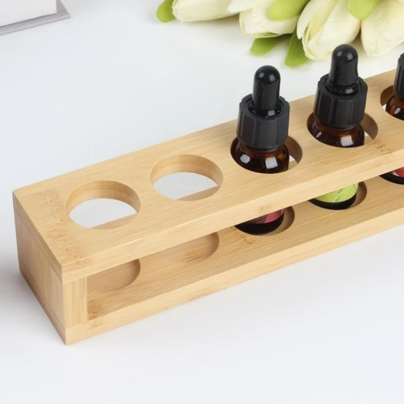 5 Holes Wood Essential Oil Storage Rack Lipstick Perfume Nail Polish Table Display Stand fits 15/10/5ml Bottles Farmhouse Decor 4