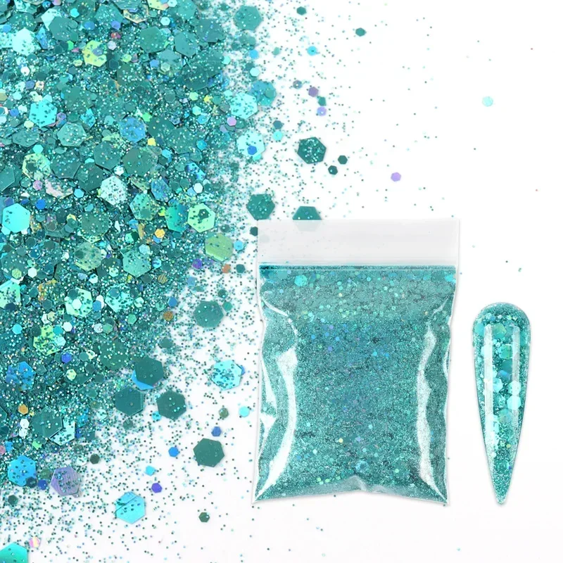 10G Nail Glitter Holographic Silver Chunky Mixed Hexagon Colorful Sequin Powder for Gel Polish Epoxy Resin DIY Nails Accessories
