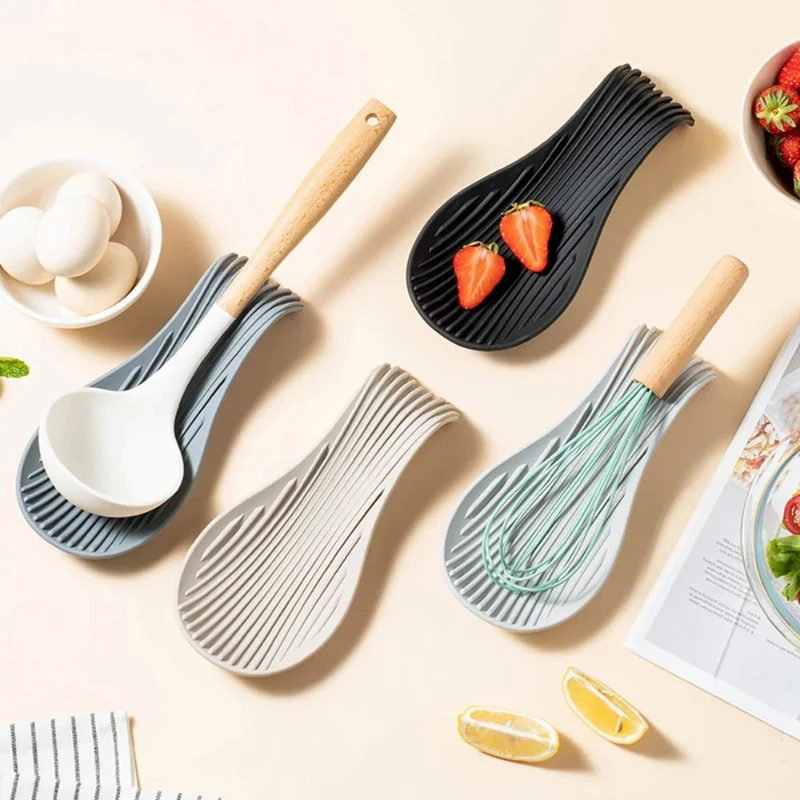 Creative Silicone Spoon Holder Rest Pad Kitchen Utensils Spatula Heat Resistant Placemat Tray Insulation Mats Kitchen Tools