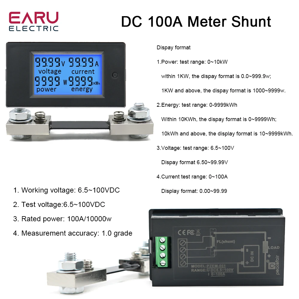 Power Meter Energy Meter Digital Multimeter 20A 100A AC 80-260V DC 6.5-100V Digital LED Display Voltmeter Ammeter Wattmeter Power Energy Meter 12V 24V 110V 220V Volt Tester
