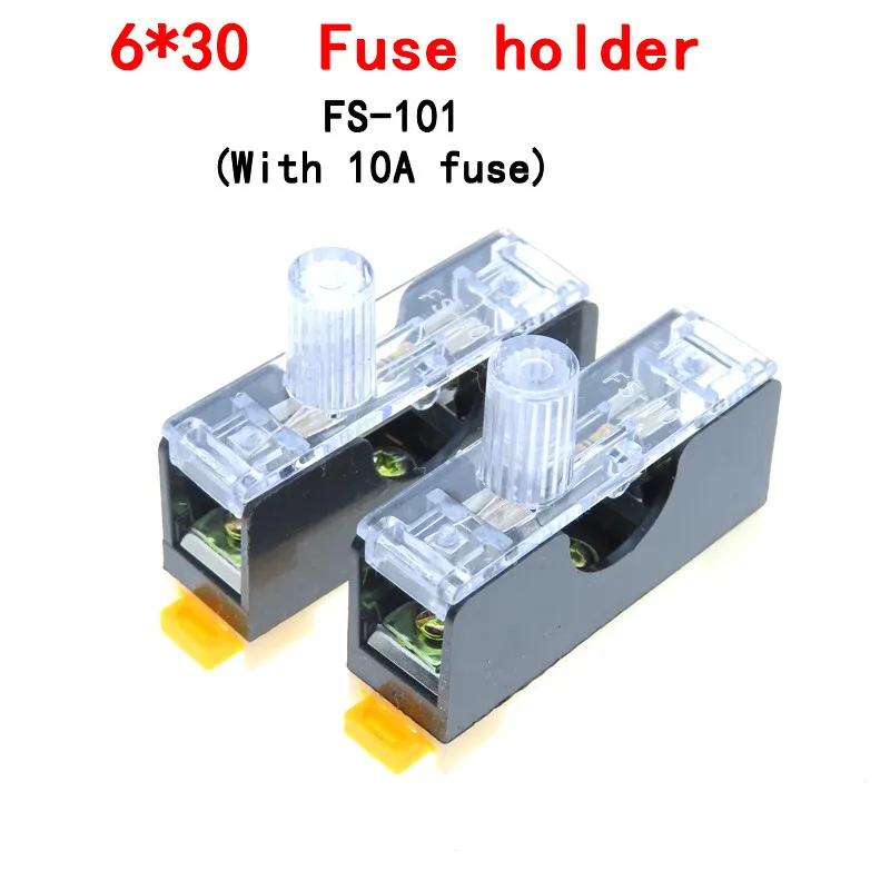 Glass Fuse 1pcs FS-101 Din Rail Mount Single Pole 6X30mm Fuse Holder Glass fuse 6*30 tube fuse casing WITH 10A FUSE