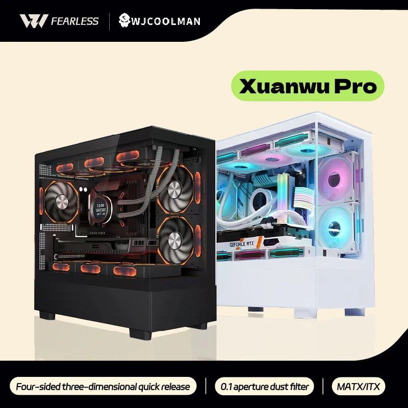 WJCOOLMAN Xuanwu PRO/Mini M-ATX PC 게이밍 케이스 270 °   칼럼 프리 시뷰룸 데스크탑 게이밍 컴퓨터 케이스 게이머용 케이스