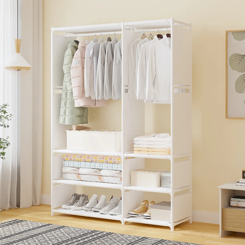 Garment Rack Floor Dustproof Hanging Clothes Hanger Shoe and Hat Integrated Clothes Drying Rack Storage Shelf Home Organizer clothes rack shoe and hat racks