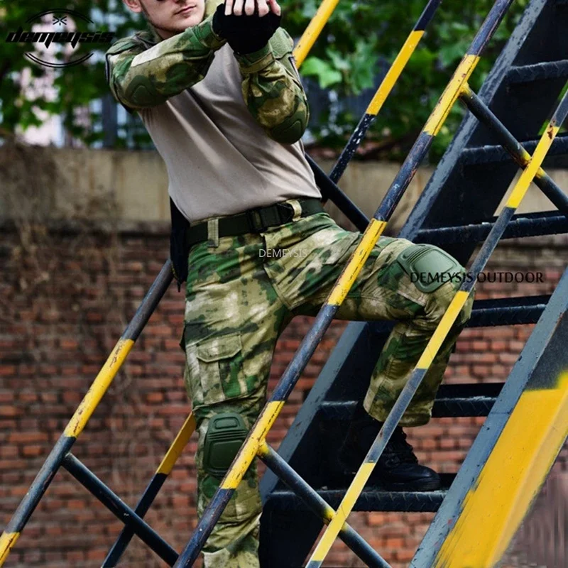 Atacs FG Uniform Airsoft War Game Camouflage Clothing Tactical Combat Suit with Elbow Knee Pads