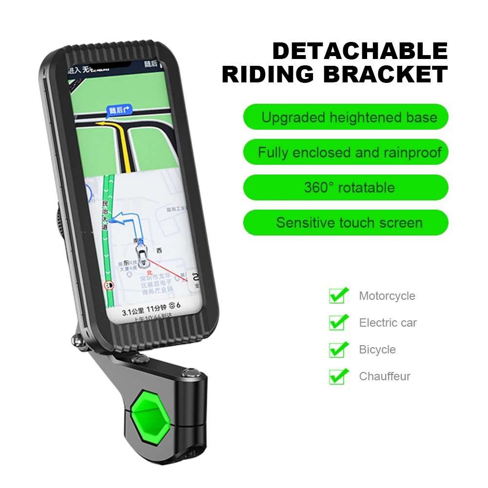 Waterproof Rear View Mirror Phone Support 360 Degree Rotation Cellphone Mount Flexible Motorbike Phone Stand for 4-7 Inch Phone