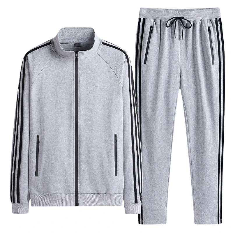 스포츠 세트 남자 Windproof 체육관 훈련 의류 코 튼 3 스트라이프 따뜻한 휘트니스 Tracksuit 가을 조깅 조깅 스포츠웨어 플러스 크기