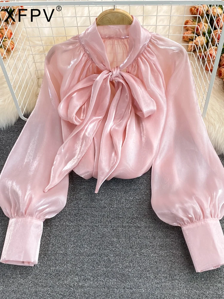 XFPV Women's Loose Bow Shirt Solid Color Long Sleeve Temperament Blouse Top Y2k Sweet Korea Chic Summer 2022 SM349 |