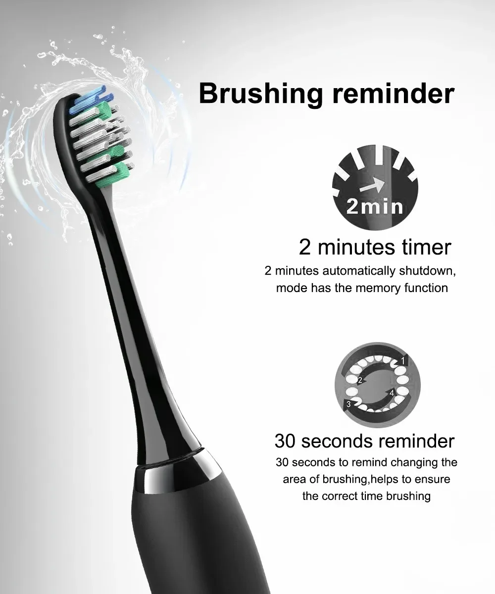 Sonic Electric Toothbrush USB Rechargeable Adult Waterproof Ultrasonic Teeth Whitening 8 Replacement Head S100