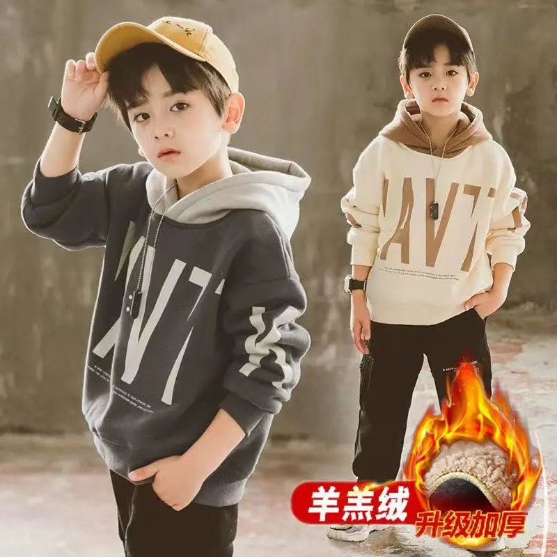 Kids Warm Fleece Hoodies Sweatshirt Todder Teens Cotton Bear Spring Hooded Sweatwear Clothes Pullover Outwear Top