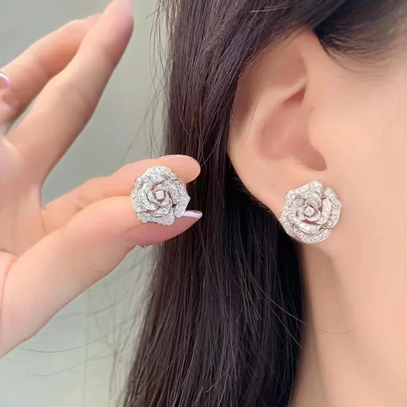 Charm Flower Lab Diamond Stud Earring Real 925 Sterling Silver Promise Wedding Earrings for Women Bridal Party Jewelry