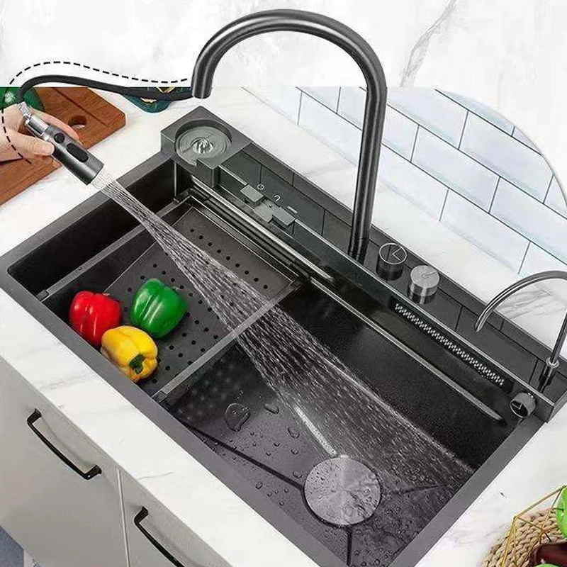 

2024 Luxury Multifunctional Design Waterfall Faucet Single Home Appliance Kitchen Sinks,Stainless Steel Nano Bottom Kitchen Sink