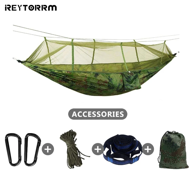 Double Camping Hammock with Mosquito Net Portable Bug Insect Netting Travel Hammock with Tree 2 Straps 2 Carabiners for Outdoor 1