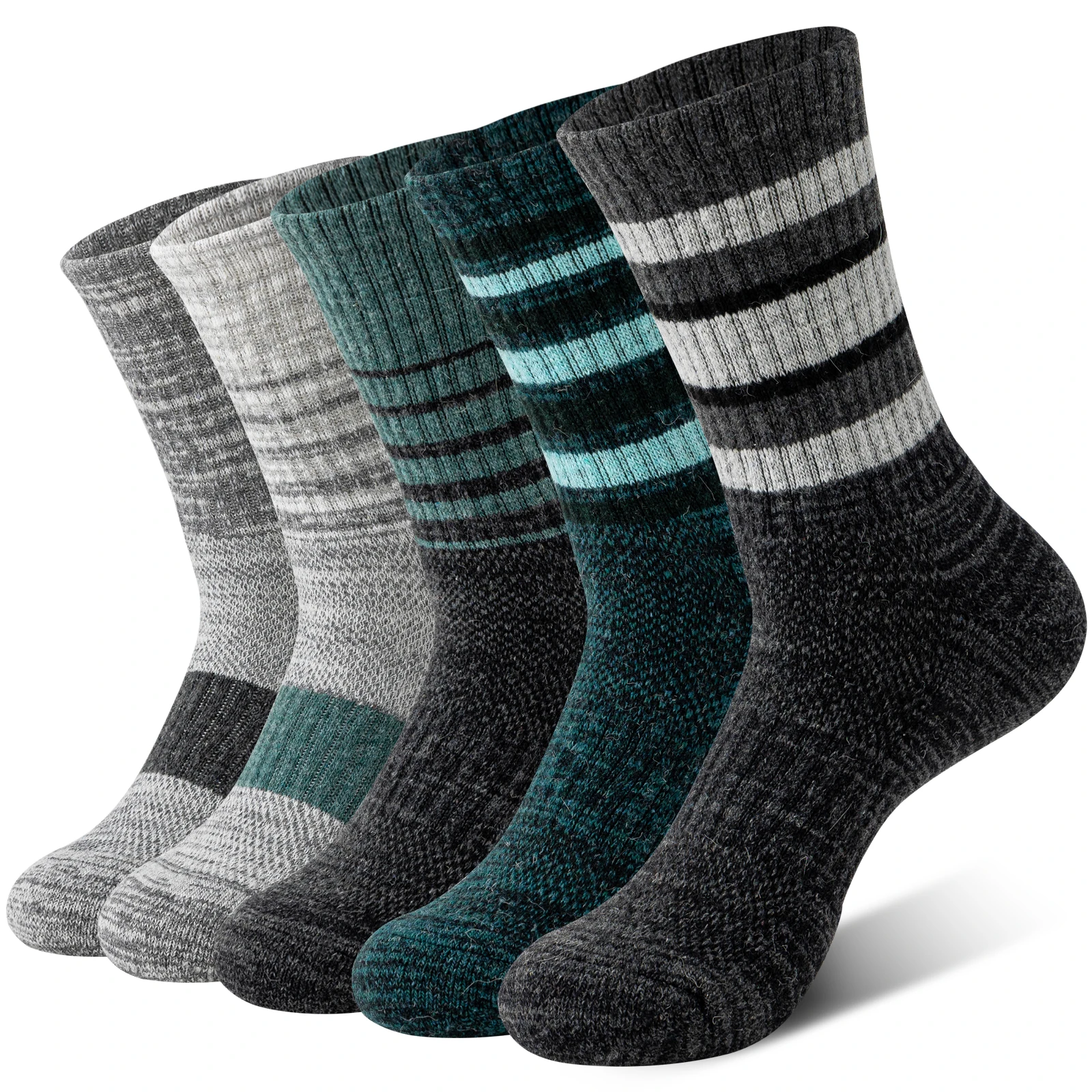 5 Pairs Womens Merino Wool Hiking Socks Thermal Warm Winter Boot Crew Cushion Work Gift Socks — Color: Dark Grey / Size: L